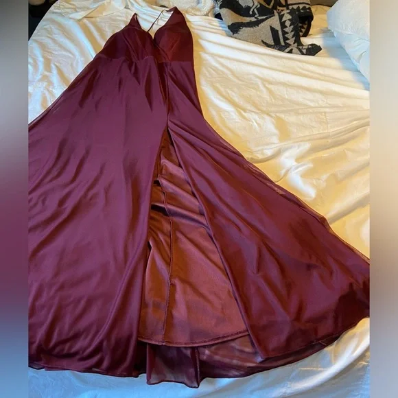 Azazie Burgundy Bridesmaid Dress - A-line with slit - custom size - Picture 16 of 16